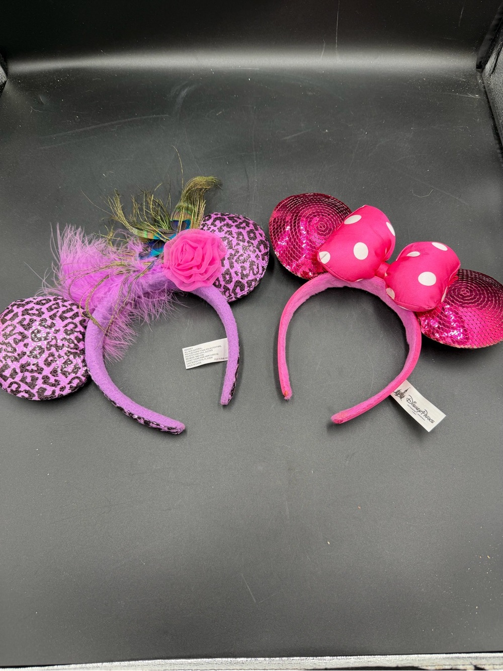 (2) Disney Parks Minnie Mouse Headband Hot Pink /Purple Bow Sequin Ears